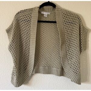 August Silk Womens Beige Crochet Pointelle Open Front Cropped Cardigan Med Y2K